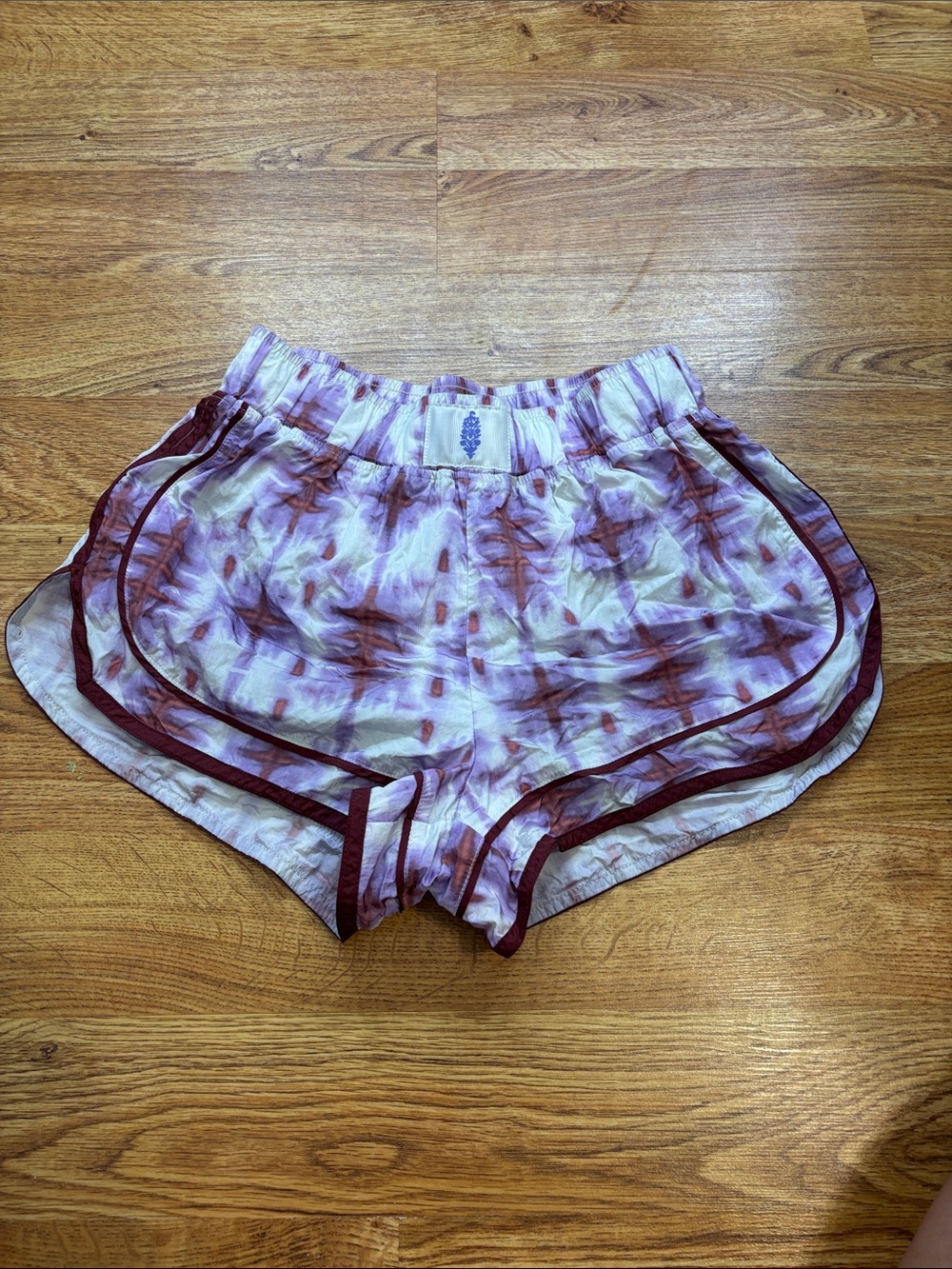 FP Movement by Free People Purple Tie-Dye Lounge Shorts with Maroon Trim